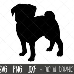 pug svg, dog svg, pug silhouette, pug outline png, pug clipart, dog pet png, pug dxf, cute pet doggy pug cricut silhouet