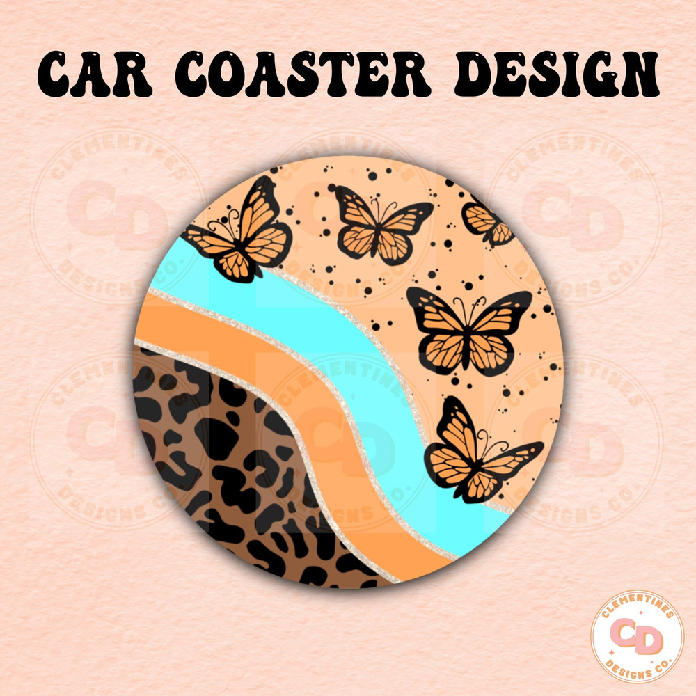 Retro Butterfly Car Coaster PNG Design,Sublimation Design,Car coaster sublimation,Coaster designs,Trendy png,Sublimation png,Coaster png.jpg