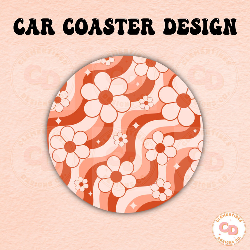 Retro Flower Car Coaster PNG Design,Sublimation Design,Car coaster sublimation,Coaster designs,Trendy png,Sublimation png,Coaster png.jpg