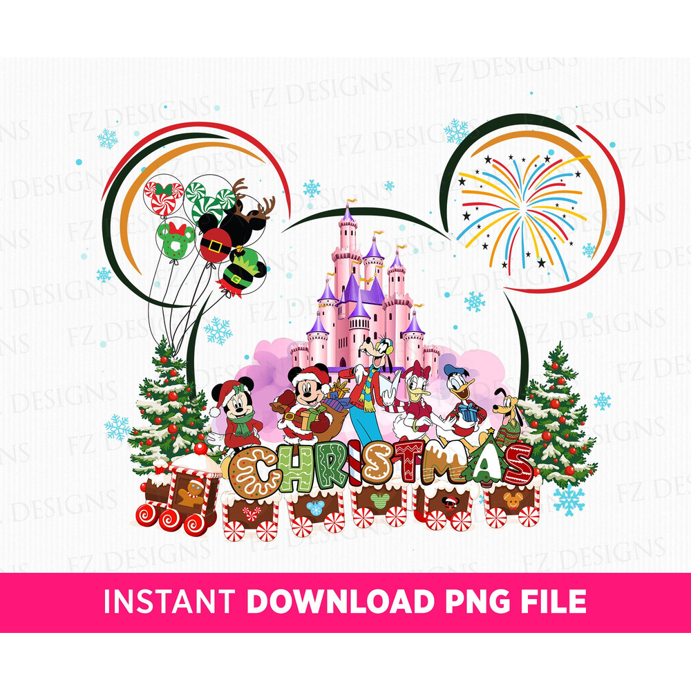 Christmas Magical Kingdom Png, Christmas Mouse and Friends, Christmas Train Png, Balloons and Trees, Vacay Mode, Png File For Sublimation.jpg