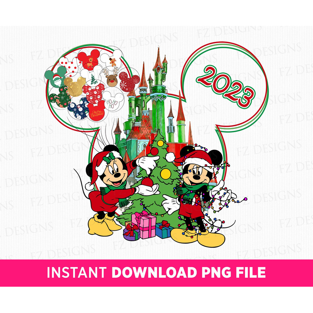 Christmas Mouse and Friend Png, Christmas Magical Kingdom Png, Christmas Mouse Balloons Png, Holiday Season Png, Png File For Sublimation.jpg