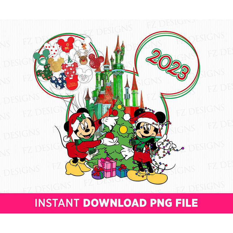 Christmas Mouse and Friend Png, Christmas Magical Kingdom Png, Christmas Mouse Balloons Png, Holiday Season Png, Png File For Sublimation.jpg