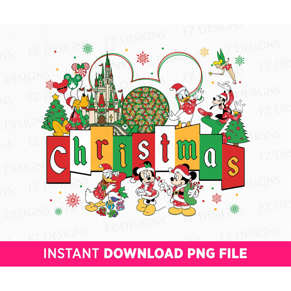 Christmas Mouse and Friends Png, Christmas Magical Kingdom Png, Christmas Gifts and Snowflakes Png, Christmas Mouse Ear, Png File For Print.jpg