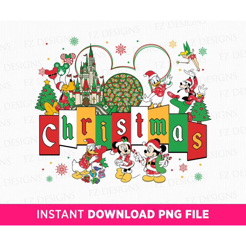 Christmas Mouse and Friends Png, Christmas Magical Kingdom Png, Christmas Gifts and Snowflakes Png, Christmas Mouse Ear, Png File For Print.jpg