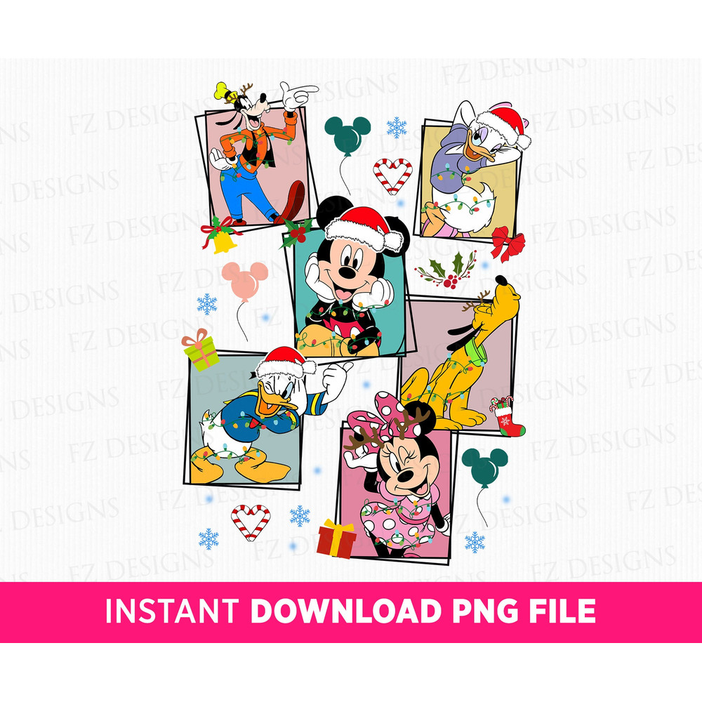 Christmas Mouse and Friends Png, Merry Christmas Png, Holiday Season Png, Christmas Gifts and Mouse Ear Balloons, Png File For Sublimation.jpg