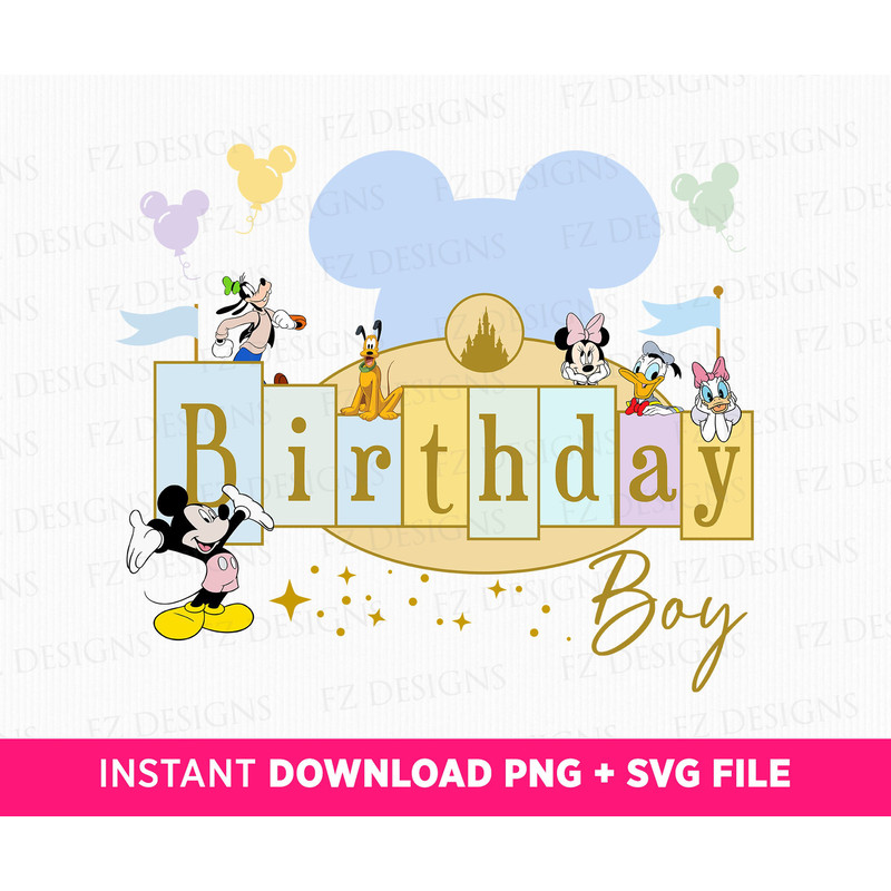 Family Birthday Boy Svg, Family Birthday Party Svg, Mouse and Friends Birthday Svg, Mouse Ear and Balloons, Png File For Sublimation.jpg