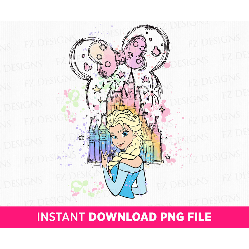 Frozen Princess Png, Magical Kingdom Png, Watercolor Mouse Ear and Bow Png, Magical Castle Clipart Png, Vacay Mode, Png File For Sublimation.jpg