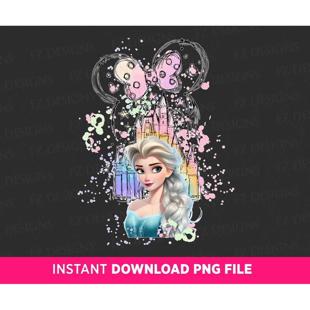 Frozen Princess Png, Watercolor Magical Kingdom Png, Mouse Ear Castle Png, Colorful Castle Png, Vacay Mode, Png File For Sublimation.jpg