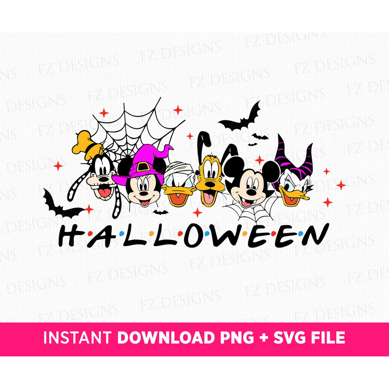 Halloween Friends Svg, Mouse and Friends Halloween Svg, Happy Halloween Svg, Bats and Webs, Spooky Vibes Svg, Png Svg Files For Print.jpg