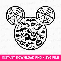 happy halloween mouse head svg, spooky vibes, halloween bats svg, boo svg, webs and spiders, halloween silhouette svg, s