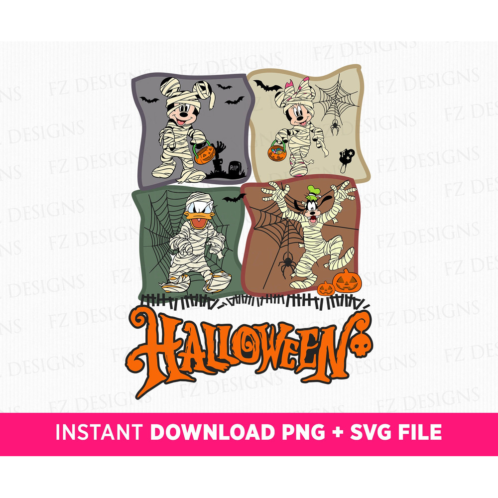 Happy Halloween Svg, Halloween Mouse and Friends Svg, Mummy Mouse and Friends Svg, Webs and Bats, Halloween Pumkin, Png File For Sublimation.jpg