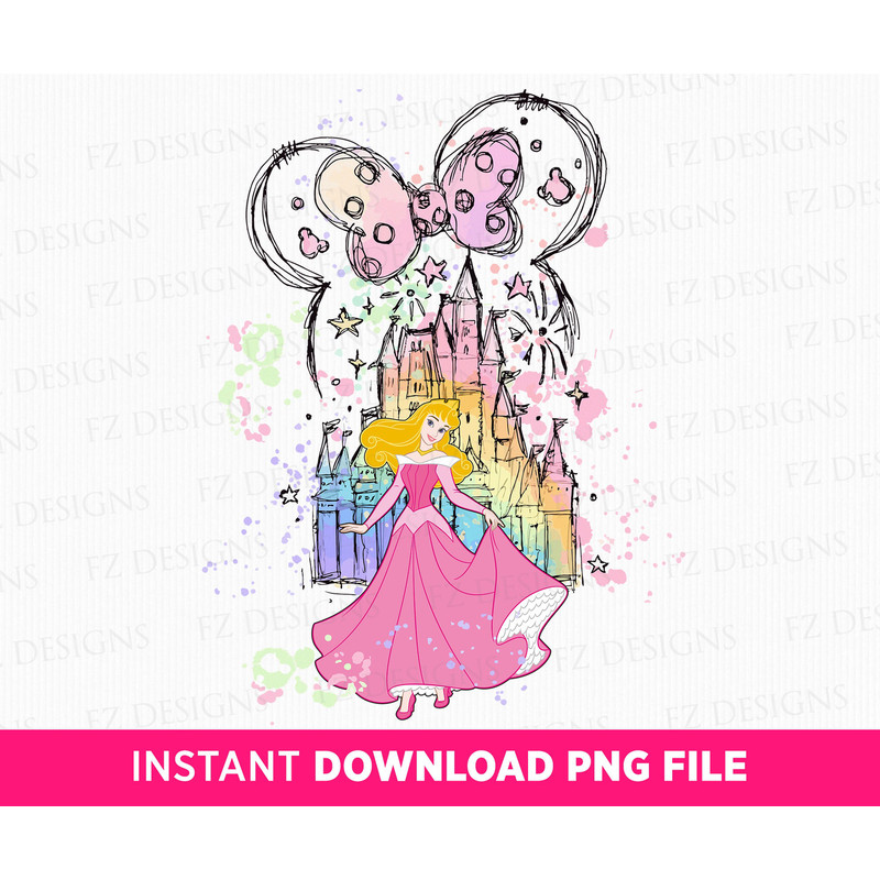 Lovely Princess Png, Magical Kingdom Png, Watercolor Castle Clipart Png, Mouse Ear and Bow Png, Family Trip Png, Png File For Sublimation.jpg
