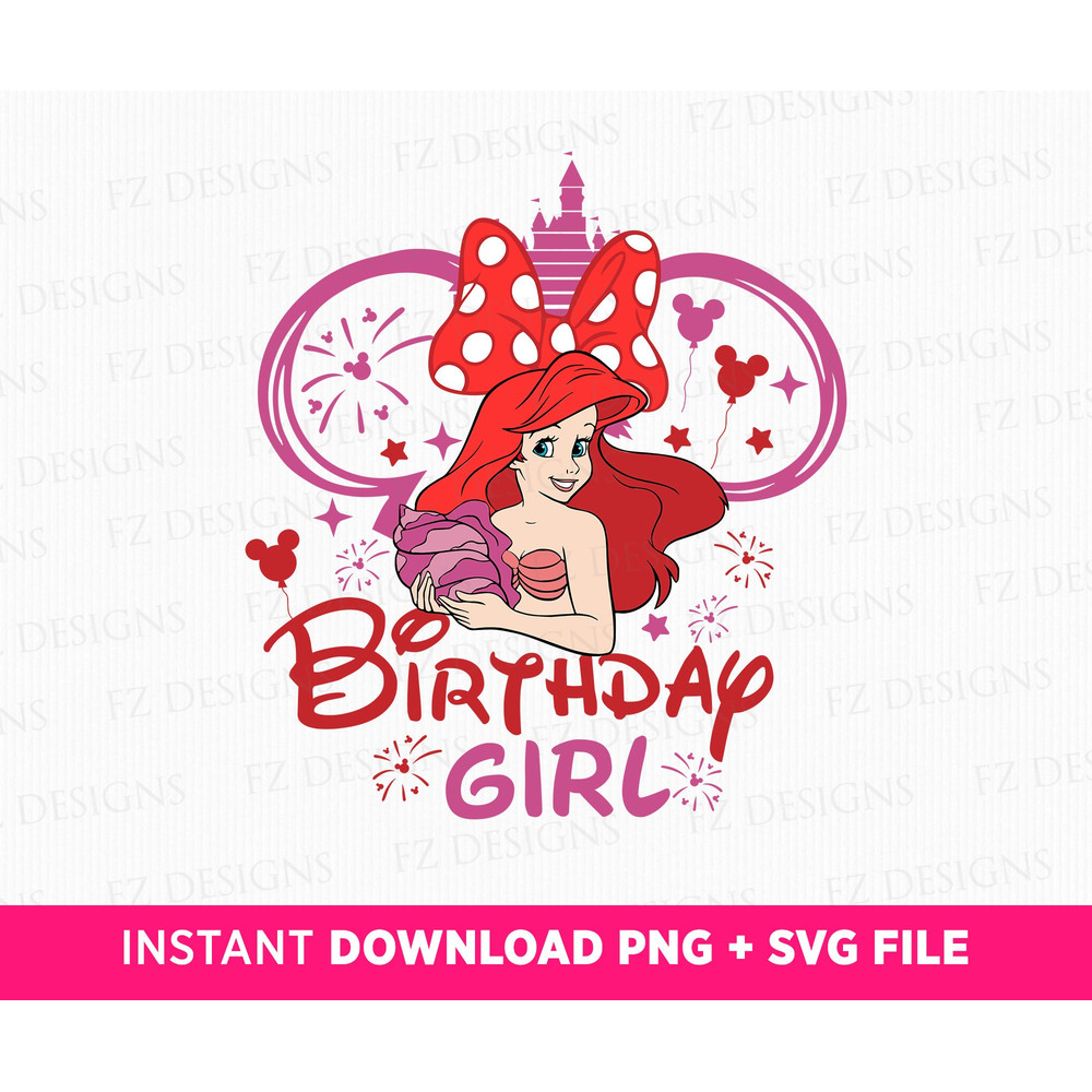 Mermaid Birthday Girl Svg, Magical Kingdom Svg, Princess Birthday Svg, Happy Birthday, Mouse Ear and Balloons Svg, Png Svg Files For Print.jpg