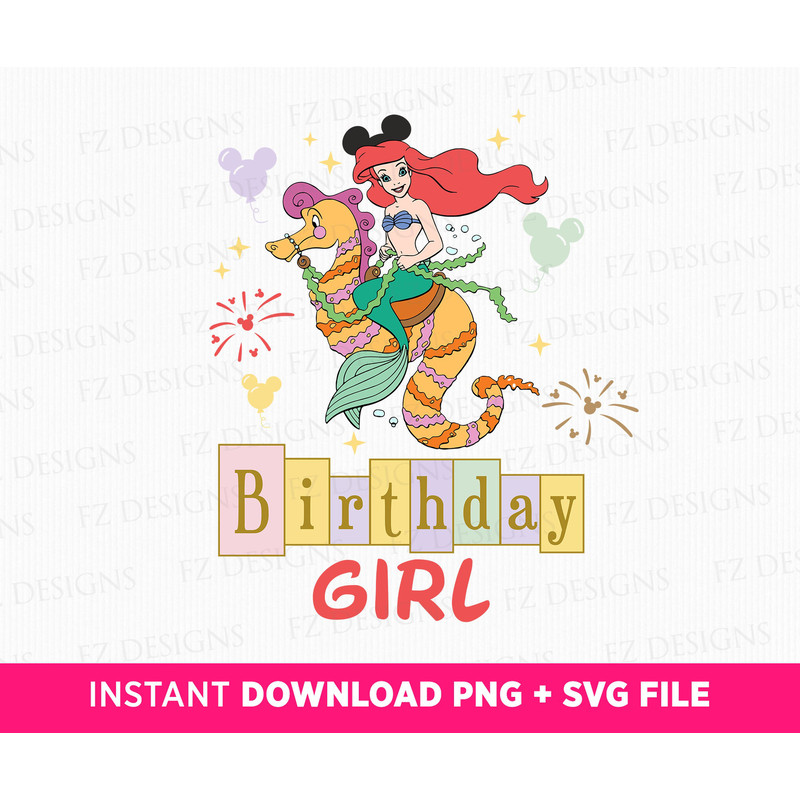 Mermaid Birthday Girl Svg, Mermaid Princess Birthday Svg, Family Birthday Girl Svg, Mermaid with Seahorse Svg, Happy Birthday Svg.jpg