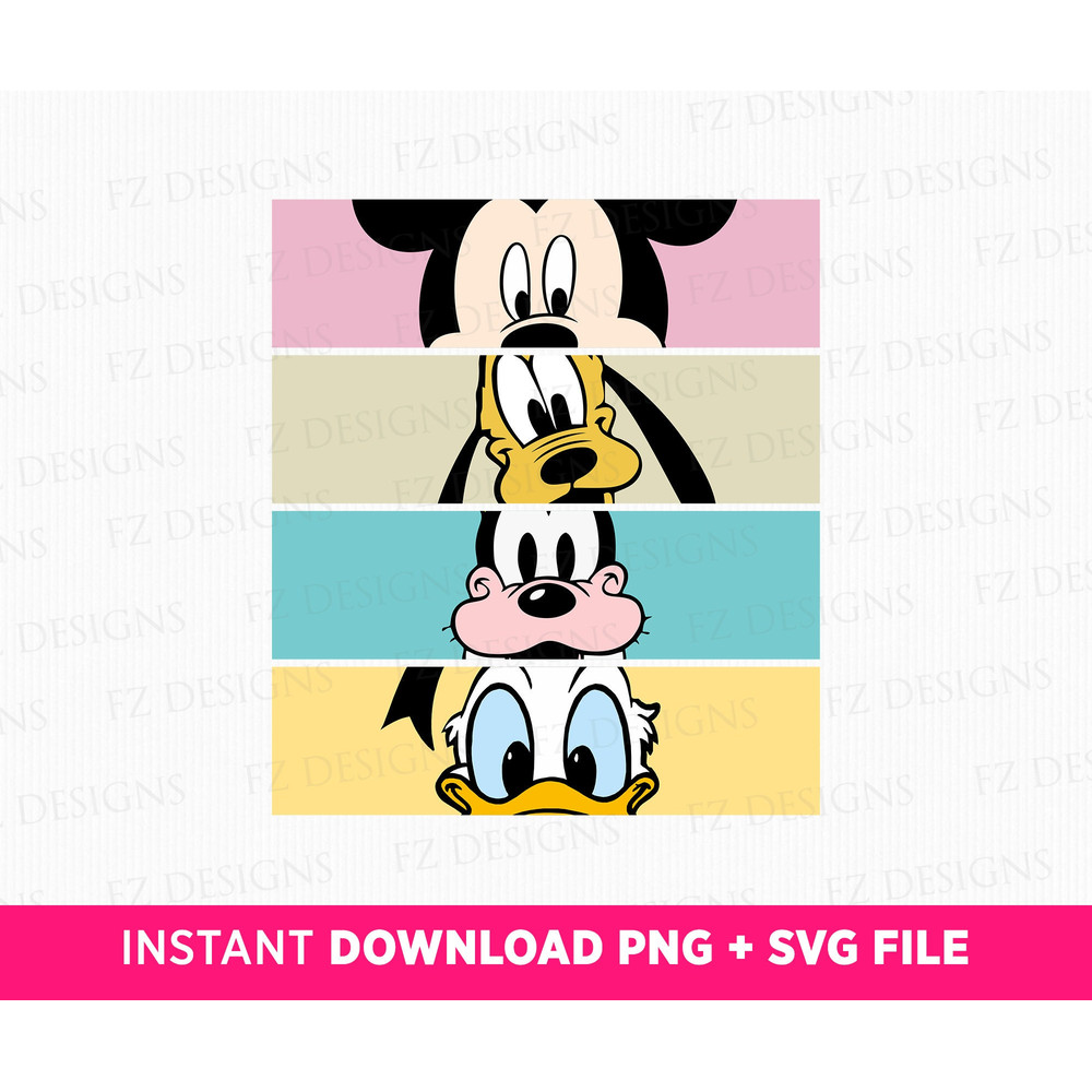 Mouse and Friends Faces Svg, Retro Best Friends Svg, Family Vacation Svg, Family Trip Svg, Friendship Svg, Png File For Sublimation 1.jpg