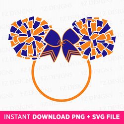 mouse head cheerleader svg, cheer girl svg, pom pom miss mouse svg, cheer mom svg, mouse ear with bow, cheerleader svg,