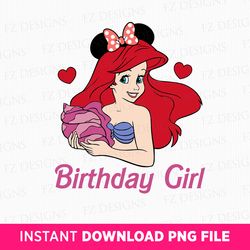 princess birthday girl svg, mermaid princess birthday svg, family birthday girl svg, happy birthday svg, mouse ear, png
