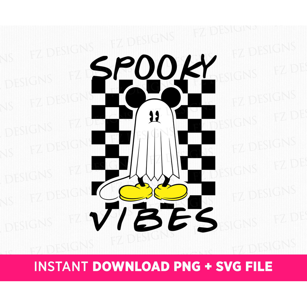 Spooky Vibes Svg, Halloween Mouse Svg, Happy Halloween Svg, Checkered Halloween Mouse Svg, Ghost Mouse Svg, Png Svg Print Files.jpg