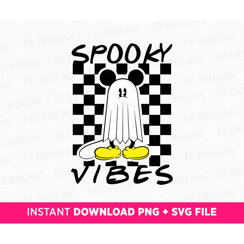 Spooky Vibes Svg, Halloween Mouse Svg, Happy Halloween Svg, Checkered Halloween Mouse Svg, Ghost Mouse Svg, Png Svg Print Files.jpg