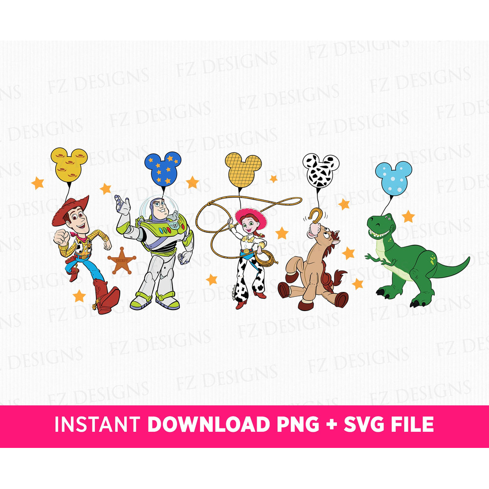 Toy Friends with Balloons Svg, Family Vacation Svg, Family Trip Svg, Best Friends Svg, Cowboy and Friends Svg, Png Svg Files For Print.jpg