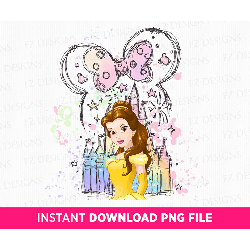 Watercolor Castle with Princess Png, Magical Kindom Png, Mouse Ear Castle Png, Magical Castle Png, Retro Colorful Castle, Instant Download.jpg