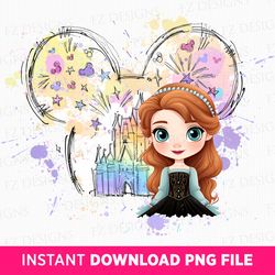 watercolor princess png, watercolor castle clipart png, magical kingdom png, mouse ear castle png, princess sublimation,