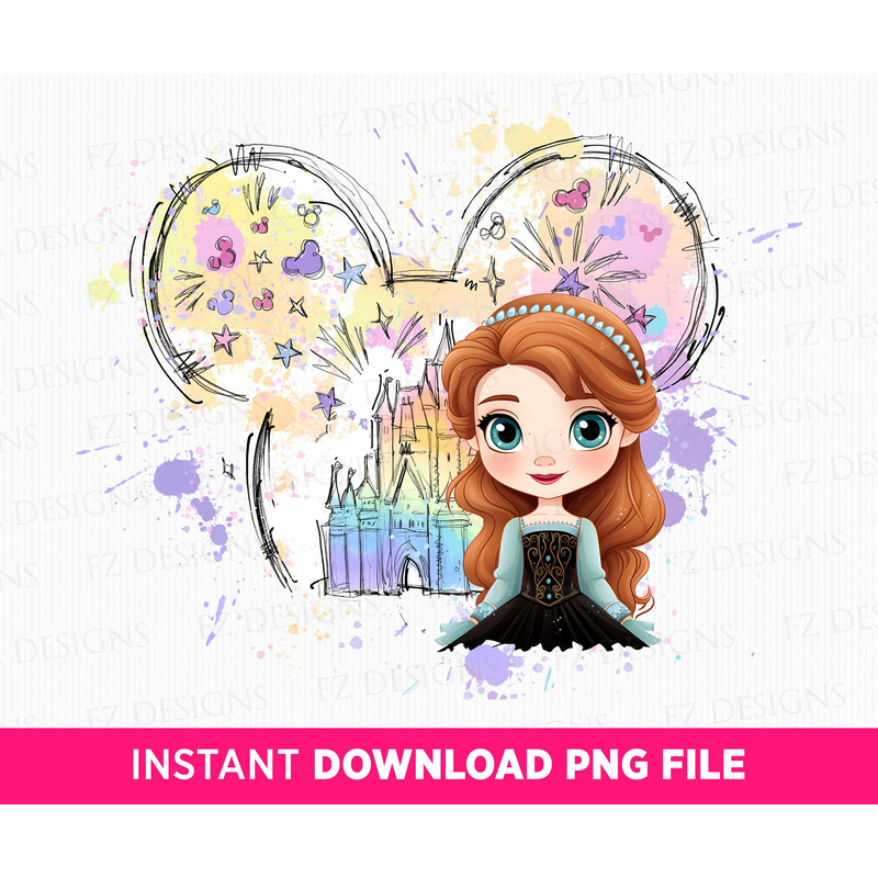 Watercolor Princess Png, Watercolor Castle Clipart Png, Magical Kingdom Png, Mouse Ear Castle Png, Princess Sublimation, Instant Download.jpg
