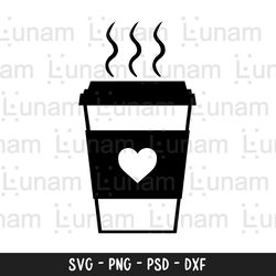 coffee svg, coffee cup svg, coffee cup heart svg, coffee cup with heart svg, steaming coffee svg, latte svg, latte cut f