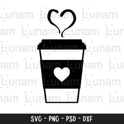 coffee svg, coffee cup svg, heart steam svg, coffee cup with heart steam svg, latte svg, latte cut file, coffee cup cut