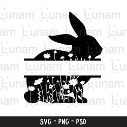 floral bunny name frame svg, floral rabbit monogram svg, floral bunny name frame silhouette, floral rabbit silhouette, e