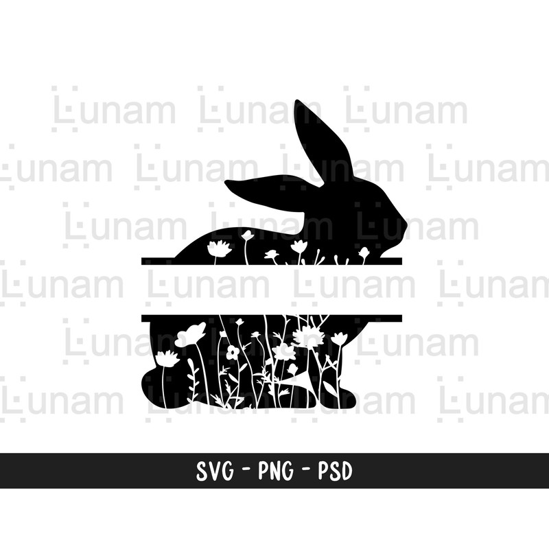Floral Bunny Name Frame Svg, Floral Rabbit Monogram Svg, Floral Bunny Name Frame Silhouette, Floral Rabbit Silhouette, Easter Floral Rabbit.jpg