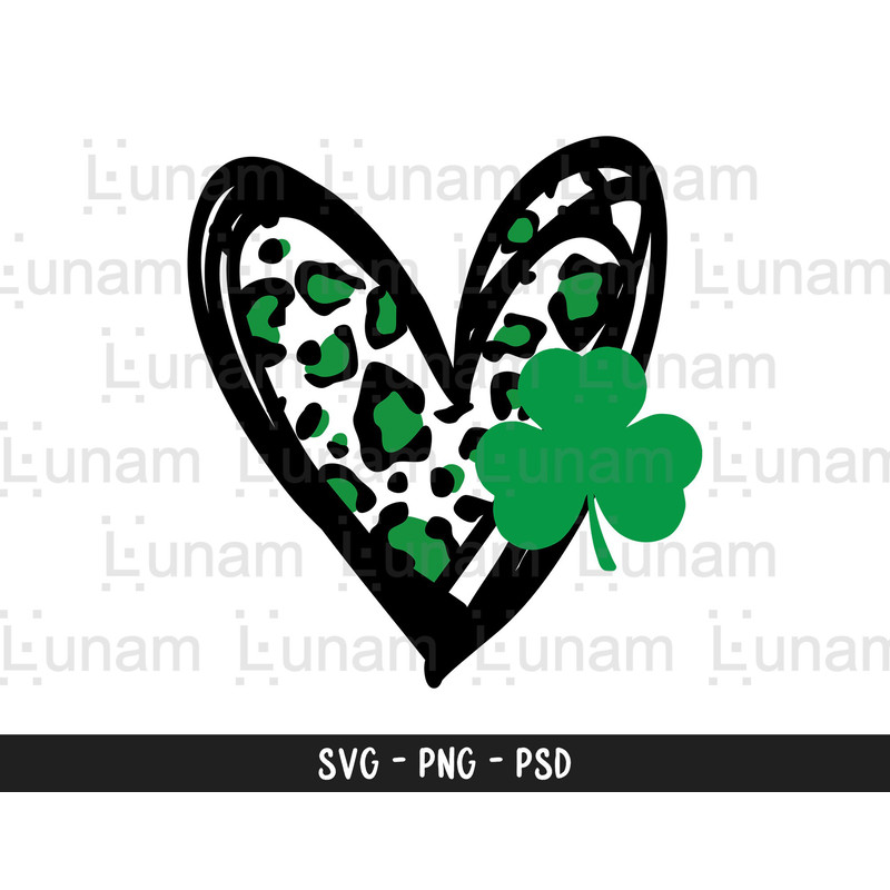 Green Cheetah Heart with Clover, St. Patrick's Day SVG, St. Patty's Day Svg, Shamrock Svg, Clover Svg, St Patty's Day Svg.jpg