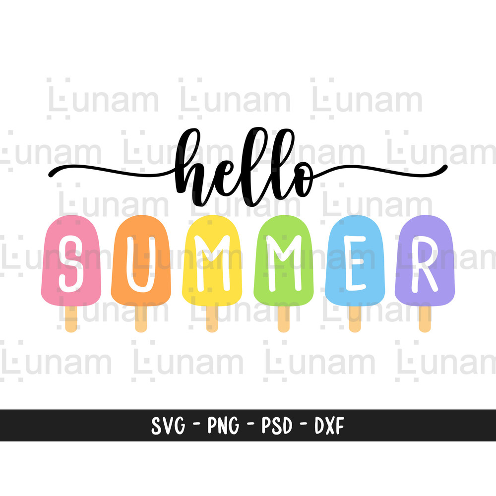 Hello Summer Popsicles SVG, Summer sign SVG, Summer cut file for Cricut and Silhouette, Beach SVG, Hello Summer print file dxf png 1.jpg