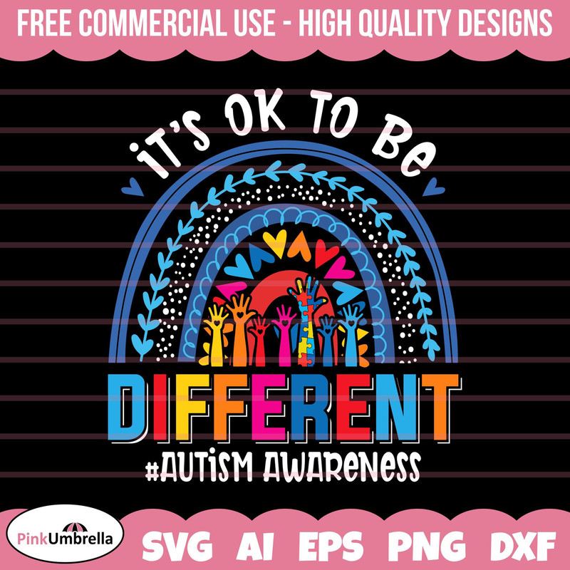 It's Ok To Be Different Svg, Autism Rainbow, Autism Awareness, Mental Health, Puzzle Piece Svg, Autism Svg, svg Files for Cricut.jpg