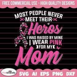 my heroes i wear pink for my mom breast cancer svg, breast cancer png, breast cancer awareness, pink ribbon png, cancer