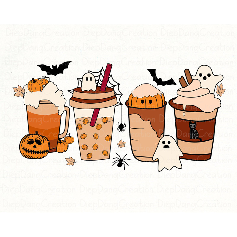 Halloween Coffee Svg, Iced Coffee, Coffee Latte Halloween, Spooky Halloween, Cute Ghost Halloween, Halloween Retro Svg, Halloween Svg Design.jpg