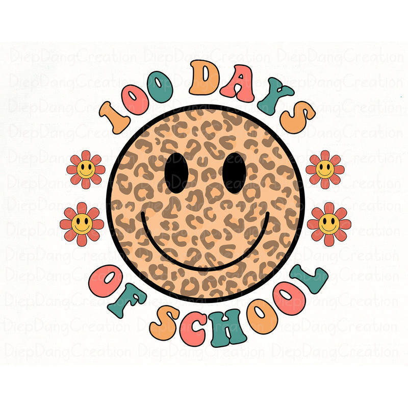 Happy 100 Days Of School Png, School 100th Day Png, Retro Smiley Face Png, 100 Days Of School, 100 Days, Teacher School, Retro Teacher Shirt.jpg