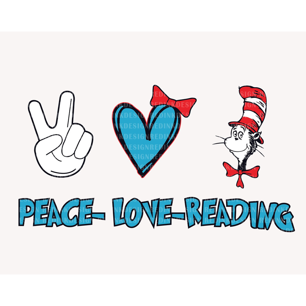 Peace Love Reading Svg, Little Miss Thing Svg, The Thing Svg, Motivational , Read Across America, Cat In The Hat Svg, Teacher Gift Svg Png.jpg