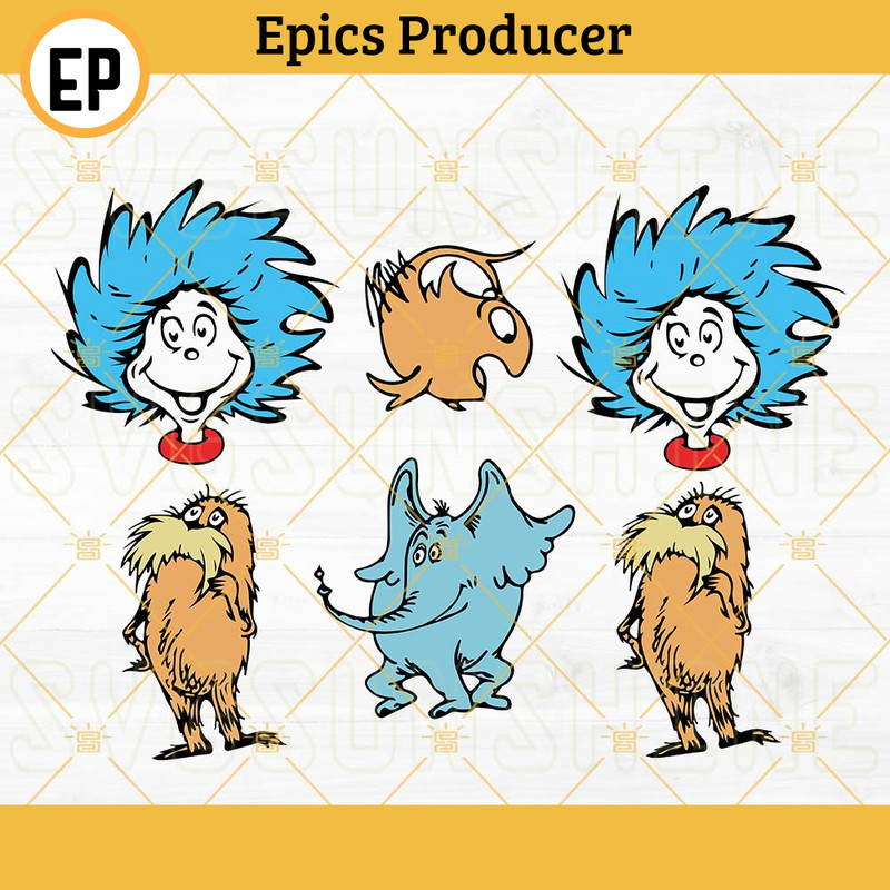 Dr Seuss Doodles SVG, Read Across America Day SVG, Lorax SVG, Horton SVG PNG DXF EPS.jpg