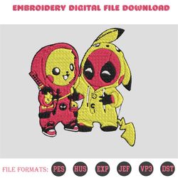 pikachu and deadpool embroidery designs, pikachu embroidery design file, deadpool machine embroidery design