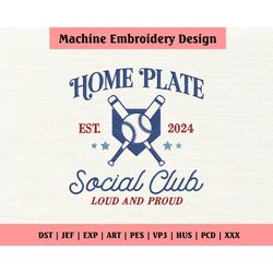 baseball game day embroidery design, home plate social club, 4