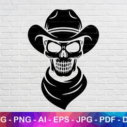 cowboy skull svg, western skull silhouette, wild west png, jpg, pdf, eps, ai