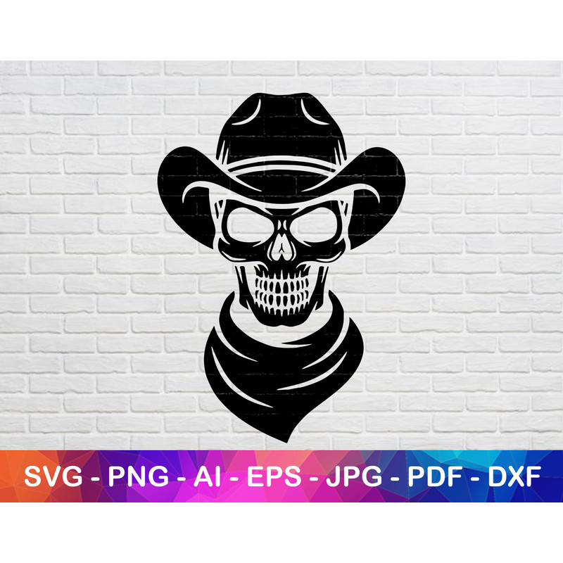 Cowboy Skull Svg, Western Skull Silhouette, Wild West Png, Jpg, Pdf, Eps, AI.jpg