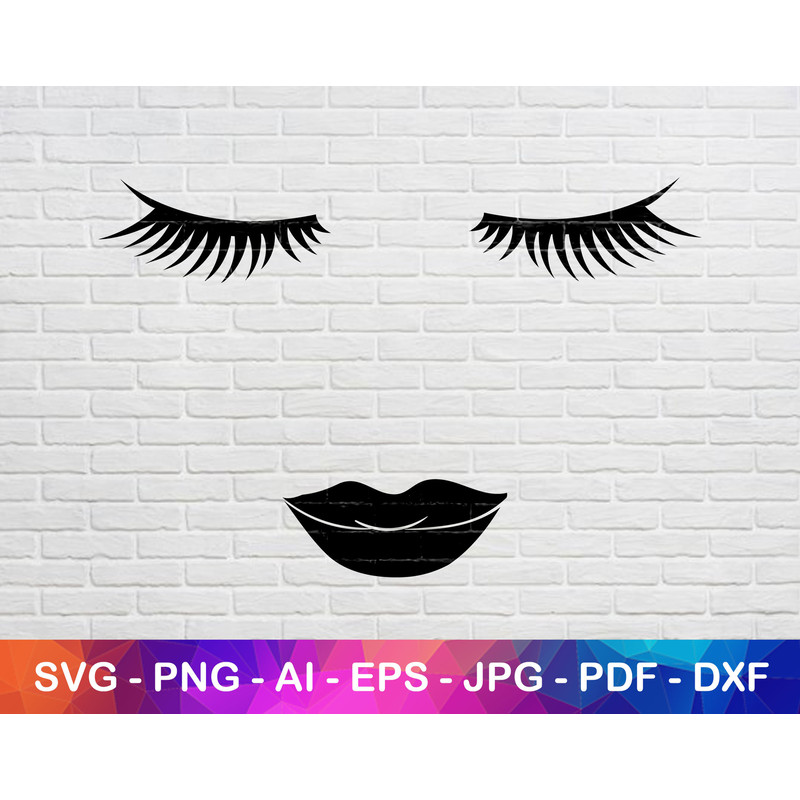Eyes and Lips Svg, Eyes Silhouette Svg, Lips Svg Silhouette, Face Svg, Cute Girl Svg, Fancy Svg, Instant Svg File.jpg