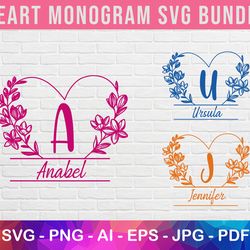 heart monogram svg, monogram font, alphabet svg, embroidery alphabet svg, heart letters, monogram frame
