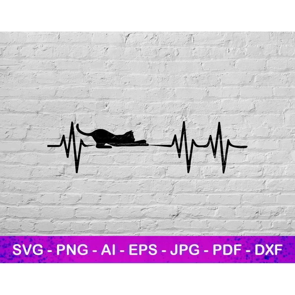 Heartbeat Cat Svg File, Silhouette Svg, Animal Svg, Instant Svg File, Animal Love, Heartbeat Design Svg, Digital Print.jpg