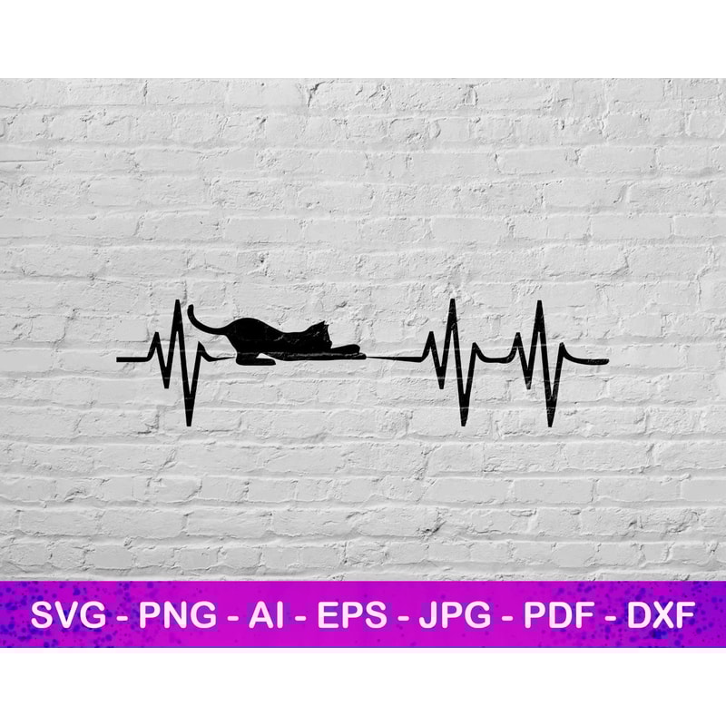 Heartbeat Cat Svg File, Silhouette Svg, Animal Svg, Instant Svg File, Animal Love, Heartbeat Design Svg, Digital Print.jpg