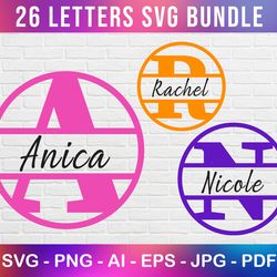 keychain monogram alphabet svg, keychain round svg bundle, keychain split cut files for cricut, keychain split monogram