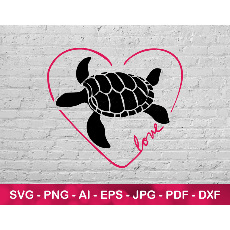 Love Turtle Svg, Png File for Cricut, Sea Turtle Silhouette and Red Heart.jpg