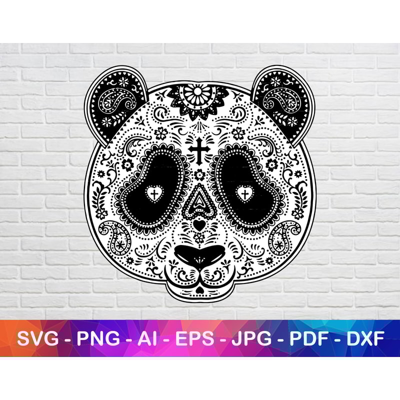 Panda Skull Silhouette, Candy Skull Png, Jpg, Pdf, Eps, Dxf, Dia De Los Muertos.jpg